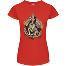 Skeleton Unicorn Skull Heavy Metal Rock Womens Petite Cut T-Shirt Red