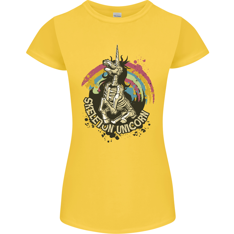 Skeleton Unicorn Skull Heavy Metal Rock Womens Petite Cut T-Shirt Yellow