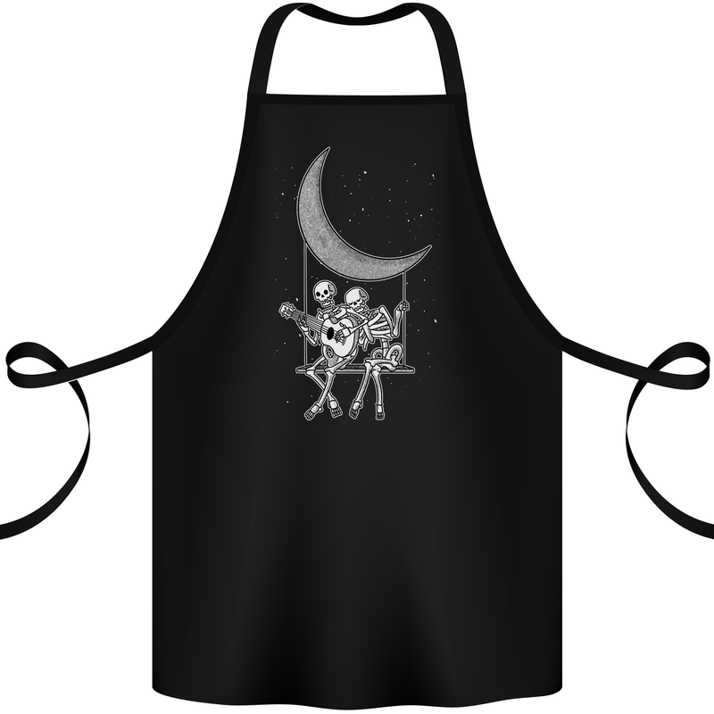 Skeletons On the Moon Playing Guitar Cotton Apron 100% Organic Black