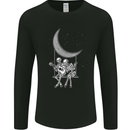 Skeletons On the Moon Playing Guitar Mens Long Sleeve T-Shirt Black