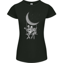 Skeletons On the Moon Playing Guitar Womens Petite Cut T-Shirt Black