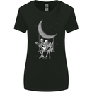 Skeletons On the Moon Playing Guitar Womens Wider Cut T-Shirt Black