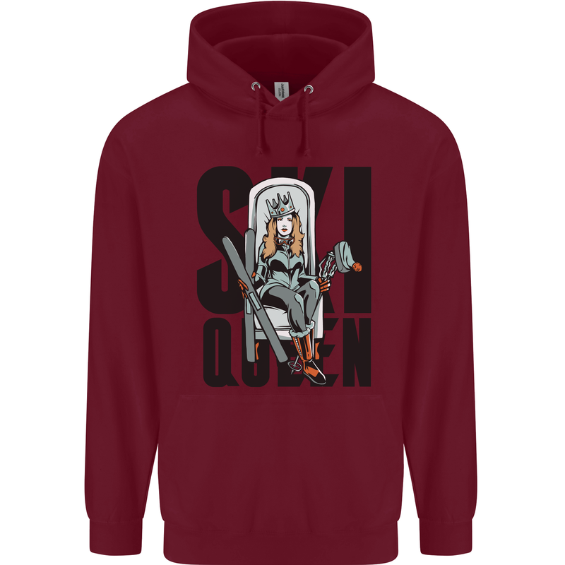 Ski Queen Funny Skiing Childrens Kids Hoodie Maroon