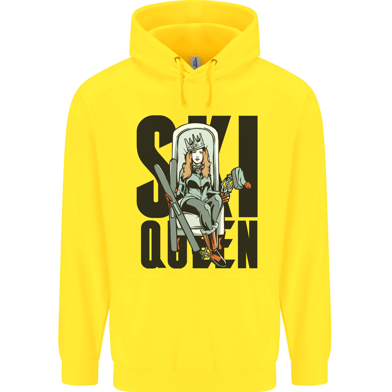 Ski Queen Funny Skiing Childrens Kids Hoodie Yellow