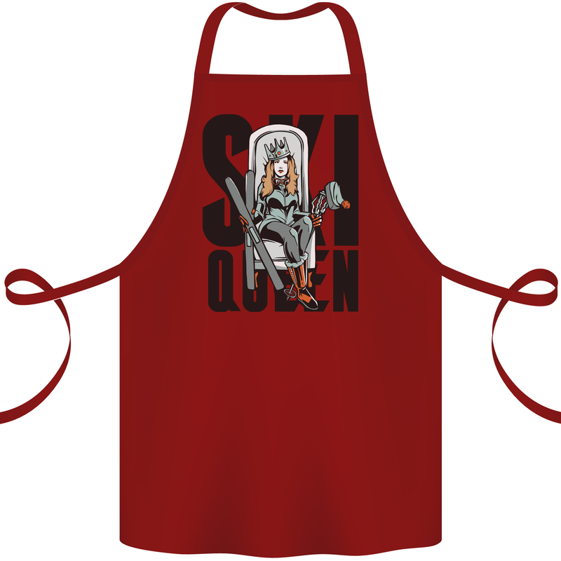Ski Queen Funny Skiing Cotton Apron 100% Organic Maroon