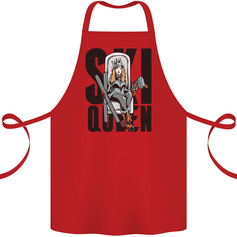 Ski Queen Funny Skiing Cotton Apron 100% Organic Red