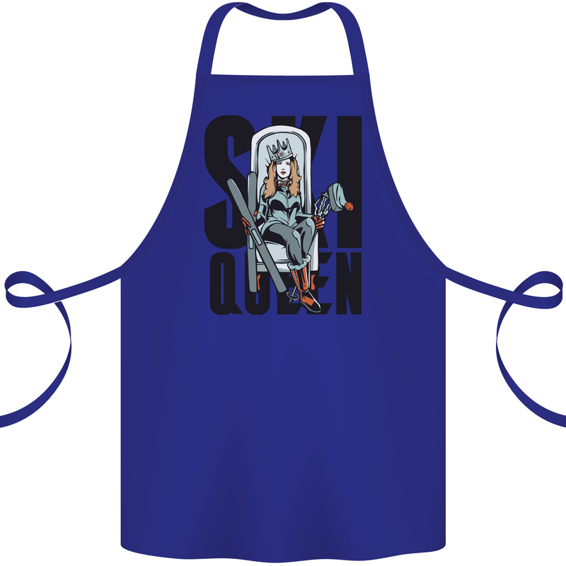Ski Queen Funny Skiing Cotton Apron 100% Organic Royal Blue