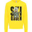 Ski Queen Funny Skiing Kids Sweatshirt Jumper Yellow