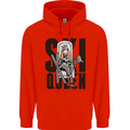 Ski Queen Funny Skiing Mens 80% Cotton Hoodie Bright Red
