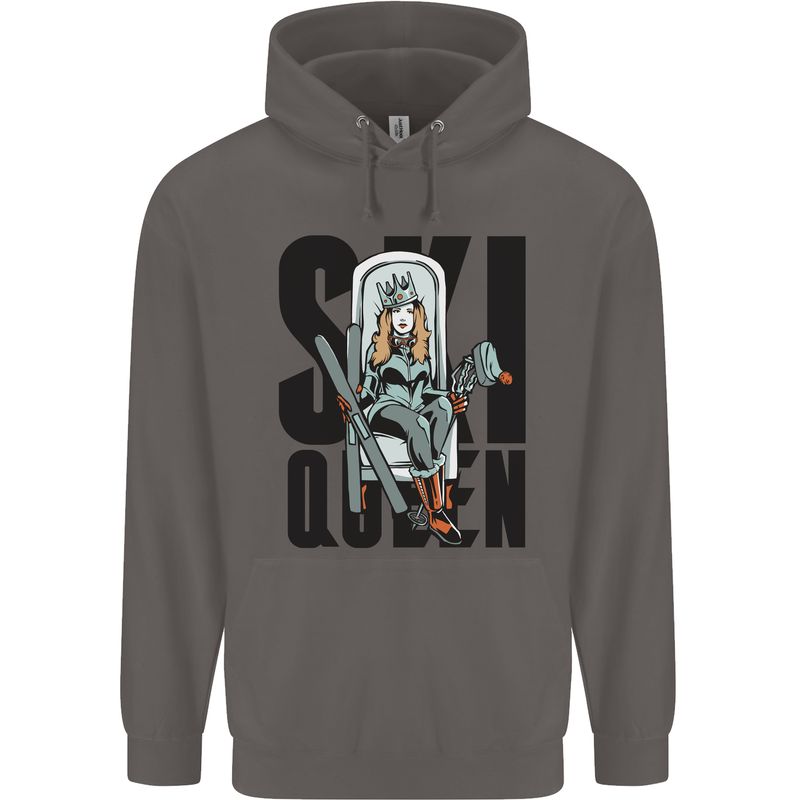 Ski Queen Funny Skiing Mens 80% Cotton Hoodie Charcoal