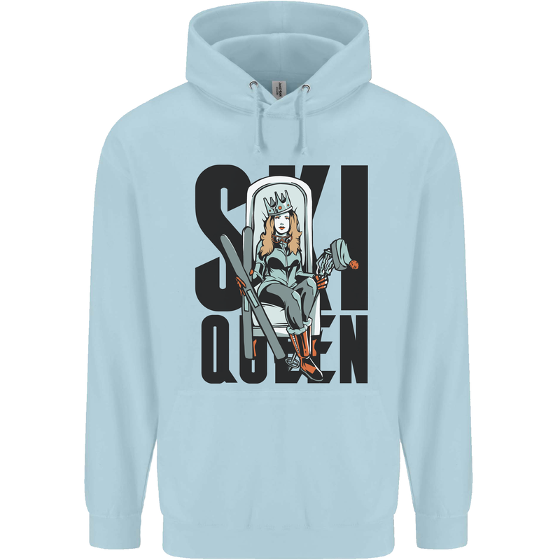 Ski Queen Funny Skiing Mens 80% Cotton Hoodie Light Blue