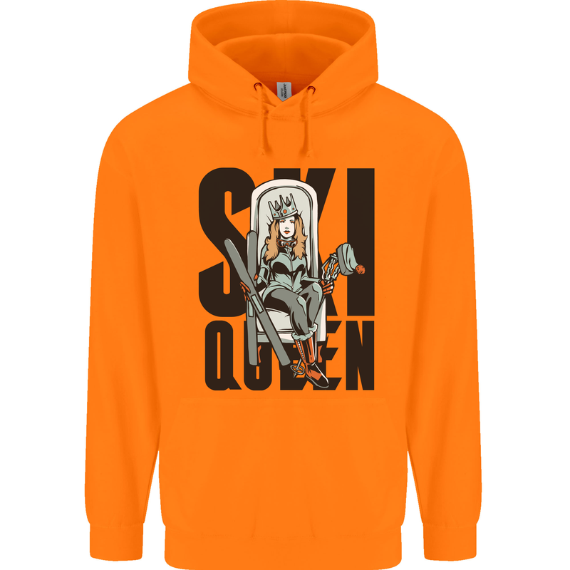 Ski Queen Funny Skiing Mens 80% Cotton Hoodie Orange