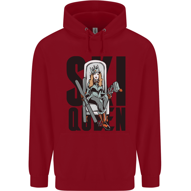 Ski Queen Funny Skiing Mens 80% Cotton Hoodie Red