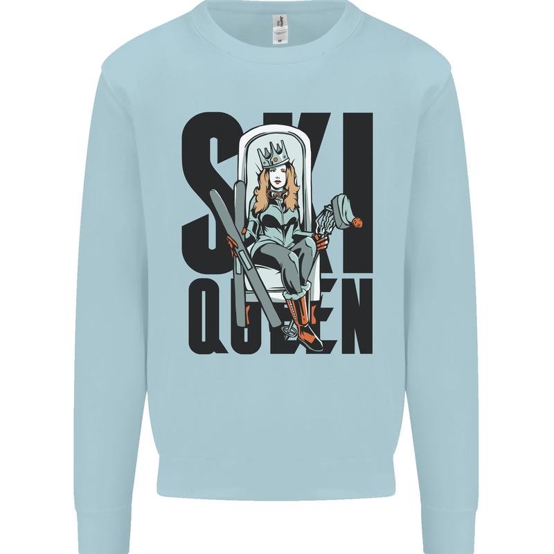 Ski Queen Funny Skiing Mens Sweatshirt Jumper Light Blue