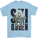 Ski Queen Funny Skiing Mens T-Shirt 100% Cotton Light Blue