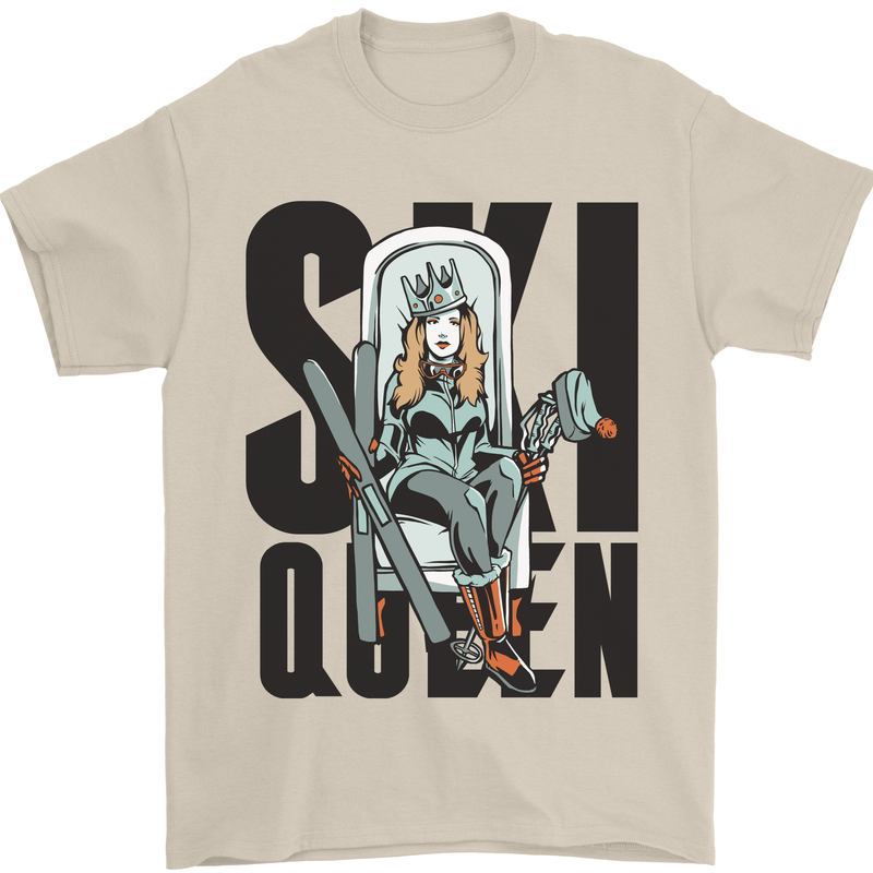 Ski Queen Funny Skiing Mens T-Shirt 100% Cotton Sand
