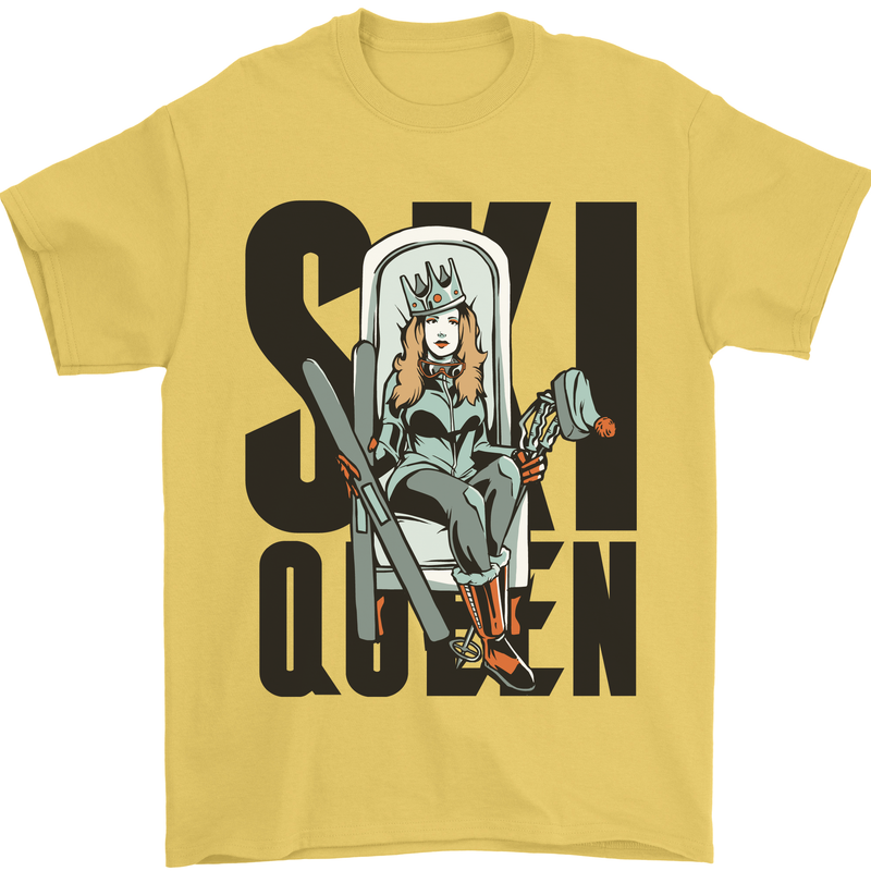 Ski Queen Funny Skiing Mens T-Shirt 100% Cotton Yellow