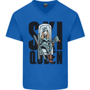 Ski Queen Funny Skiing Mens V-Neck Cotton T-Shirt Royal Blue