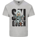 Ski Queen Funny Skiing Mens V-Neck Cotton T-Shirt Sports Grey