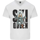 Ski Queen Funny Skiing Mens V-Neck Cotton T-Shirt White