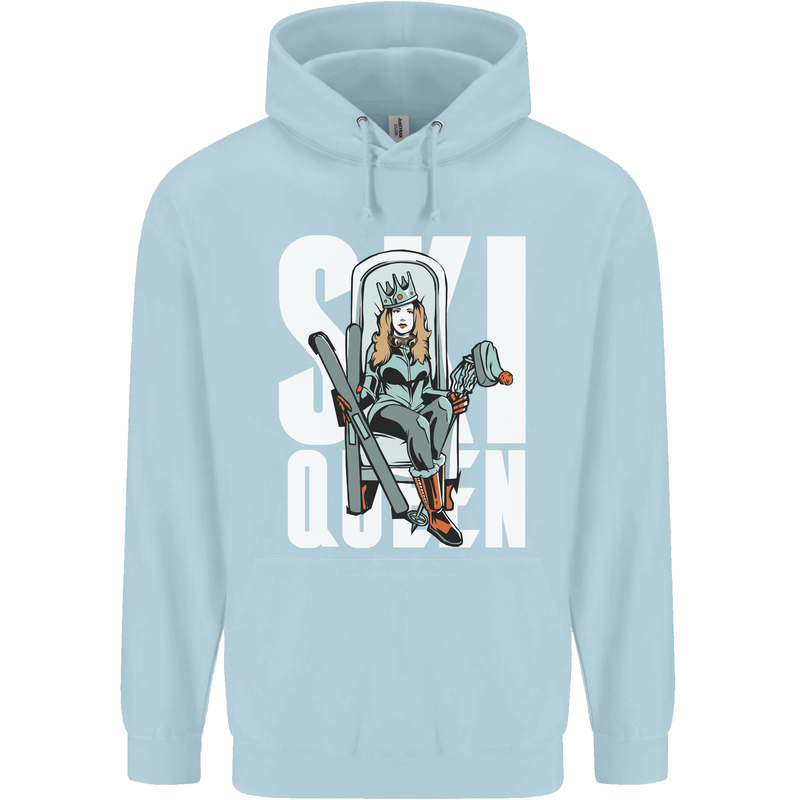 Ski Queen Funny Skiing Winter Sports Childrens Kids Hoodie Light Blue