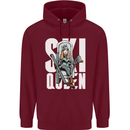 Ski Queen Funny Skiing Winter Sports Childrens Kids Hoodie Maroon