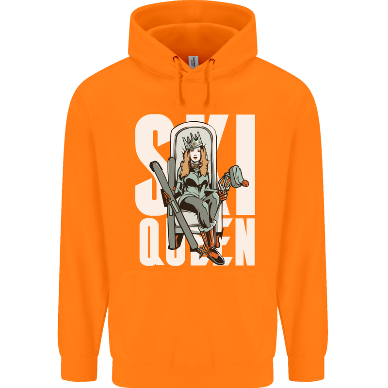 Ski Queen Funny Skiing Winter Sports Childrens Kids Hoodie Orange