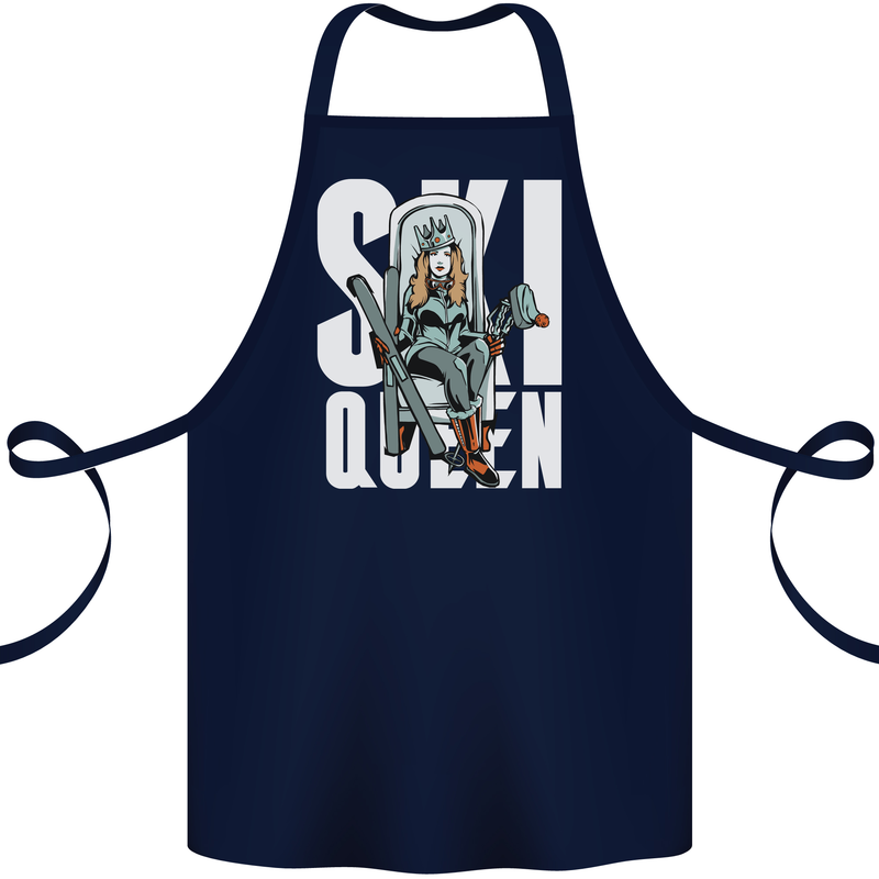 Ski Queen Funny Skiing Winter Sports Cotton Apron 100% Organic Navy Blue