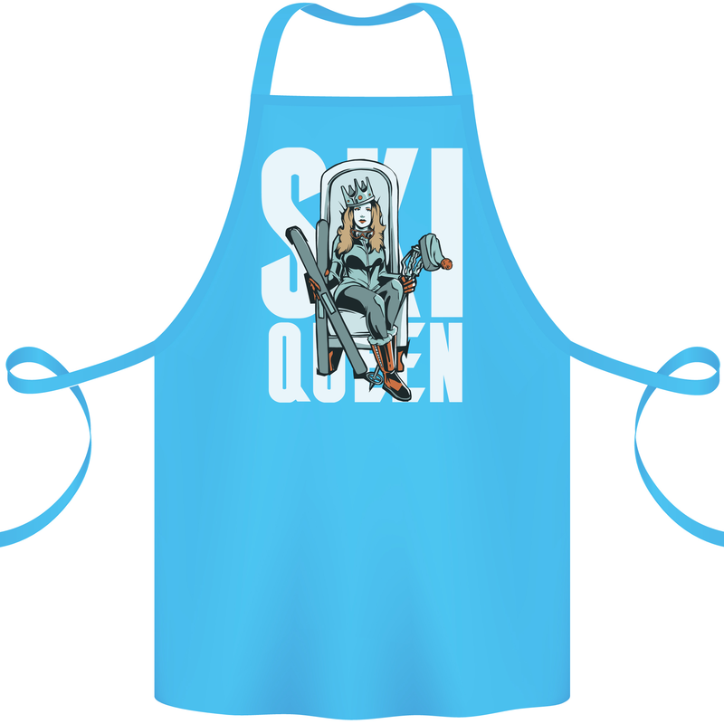Ski Queen Funny Skiing Winter Sports Cotton Apron 100% Organic Turquoise