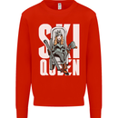Ski Queen Funny Skiing Winter Sports Kids Sweatshirt Jumper Bright Red