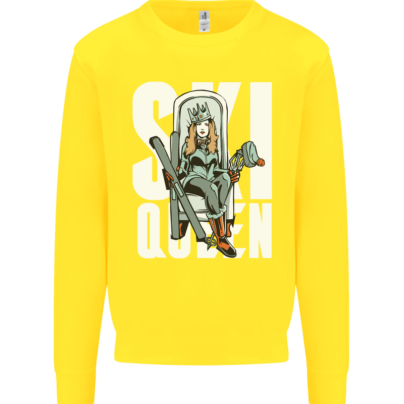 Ski Queen Funny Skiing Winter Sports Kids Sweatshirt Jumper Yellow