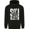 Ski Queen Funny Skiing Winter Sports Mens 80% Cotton Hoodie Black
