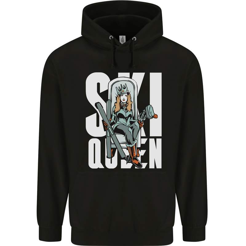 Ski Queen Funny Skiing Winter Sports Mens 80% Cotton Hoodie Black