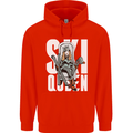 Ski Queen Funny Skiing Winter Sports Mens 80% Cotton Hoodie Bright Red