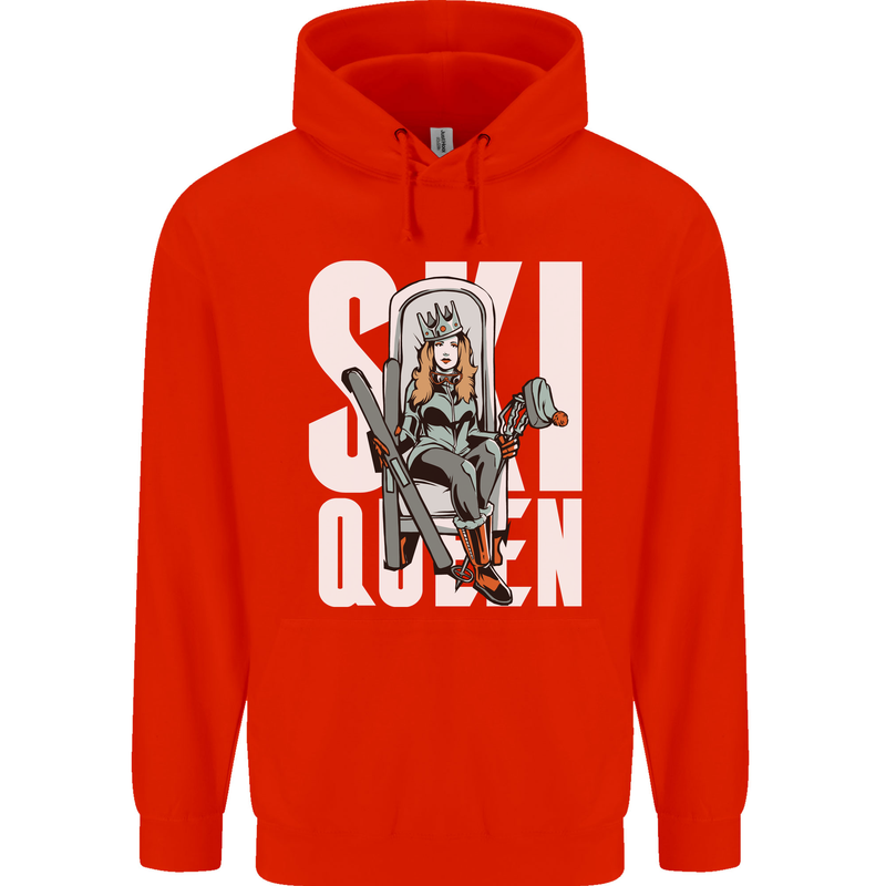Ski Queen Funny Skiing Winter Sports Mens 80% Cotton Hoodie Bright Red