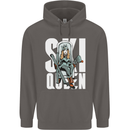 Ski Queen Funny Skiing Winter Sports Mens 80% Cotton Hoodie Charcoal