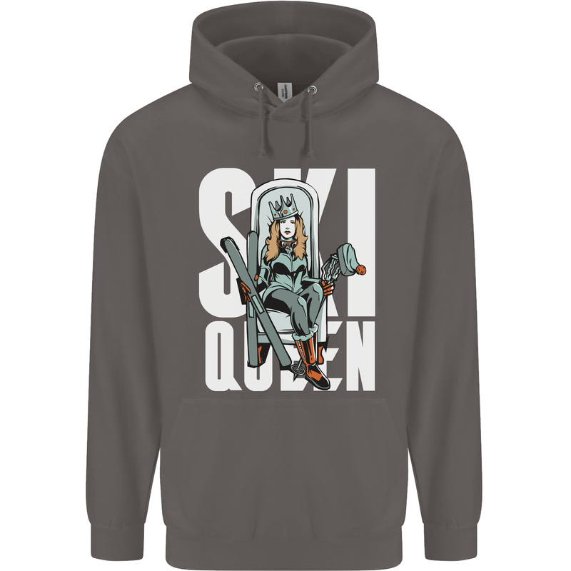 Ski Queen Funny Skiing Winter Sports Mens 80% Cotton Hoodie Charcoal