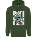 Ski Queen Funny Skiing Winter Sports Mens 80% Cotton Hoodie Forest Green