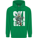Ski Queen Funny Skiing Winter Sports Mens 80% Cotton Hoodie Irish Green