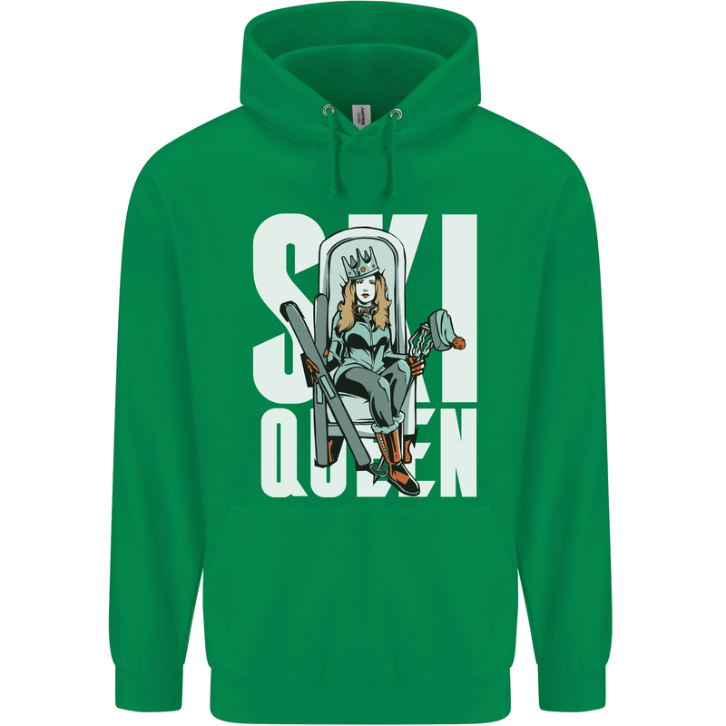 Ski Queen Funny Skiing Winter Sports Mens 80% Cotton Hoodie Irish Green