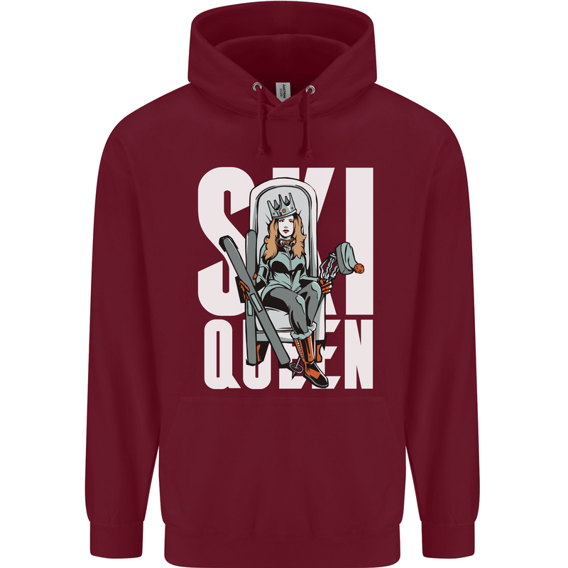 Ski Queen Funny Skiing Winter Sports Mens 80% Cotton Hoodie Maroon