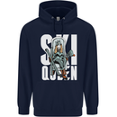 Ski Queen Funny Skiing Winter Sports Mens 80% Cotton Hoodie Navy Blue
