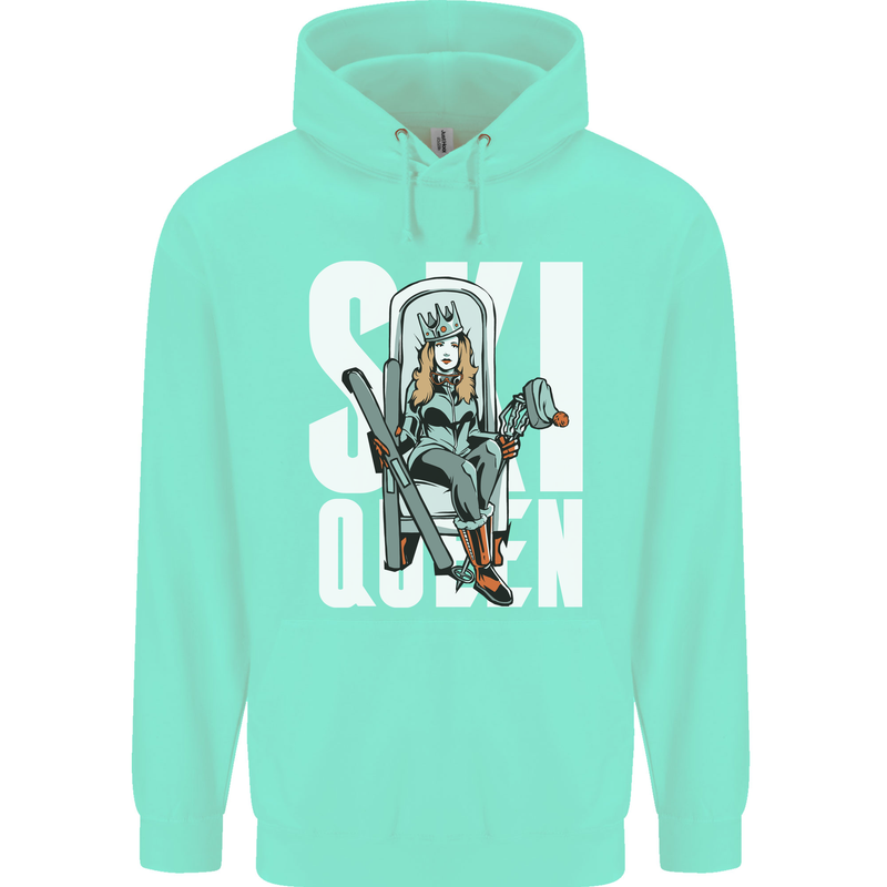 Ski Queen Funny Skiing Winter Sports Mens 80% Cotton Hoodie Peppermint