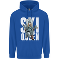 Ski Queen Funny Skiing Winter Sports Mens 80% Cotton Hoodie Royal Blue