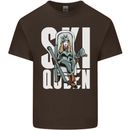 Ski Queen Funny Skiing Winter Sports Mens Cotton T-Shirt Tee Top Dark Chocolate