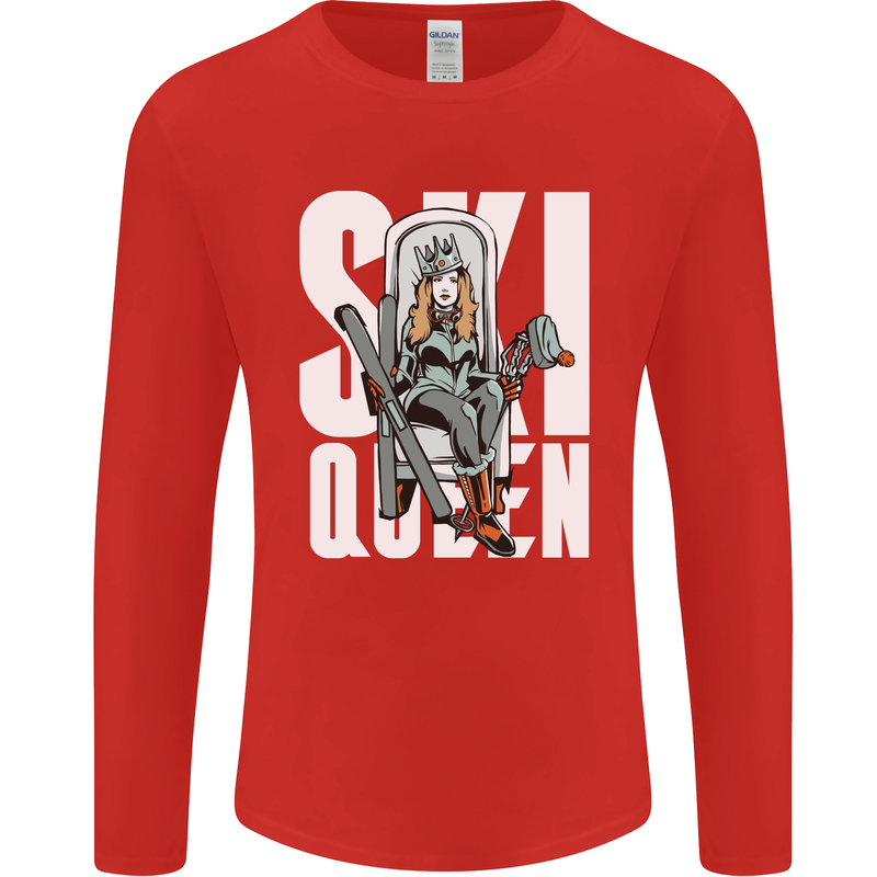 Ski Queen Funny Skiing Winter Sports Mens Long Sleeve T-Shirt Red