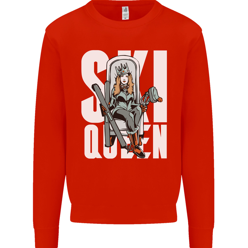Ski Queen Funny Skiing Winter Sports Mens Sweatshirt Jumper Bright Red