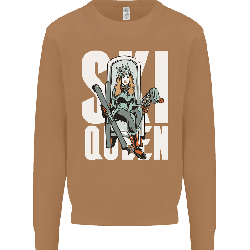 Ski Queen Funny Skiing Winter Sports Mens Sweatshirt Jumper Caramel Latte