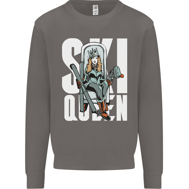 Ski Queen Funny Skiing Winter Sports Mens Sweatshirt Jumper Charcoal