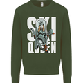 Ski Queen Funny Skiing Winter Sports Mens Sweatshirt Jumper Forest Green